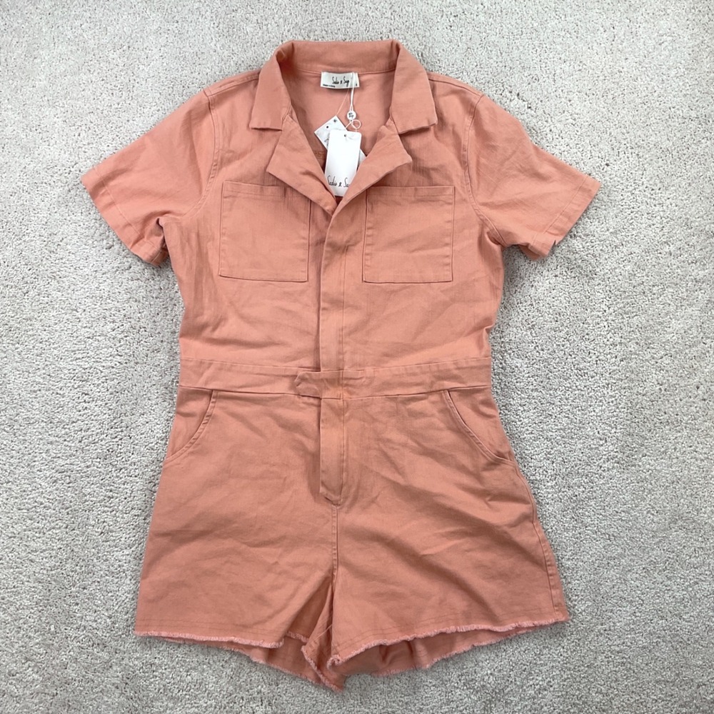 Sadie & Sage Womens‎ Coral Pink Utility Romper Short Sleeve PH1800DL Small NWT